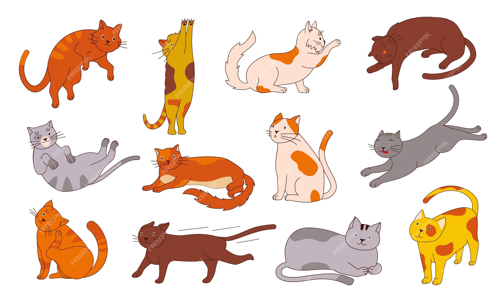 Vector Feliz Bonito Divertido Gatinho Branco Desenho Animado