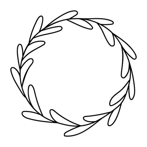 Doodle grinalda de decoração de padrão de contorno de moldura redonda com folhas de design natural