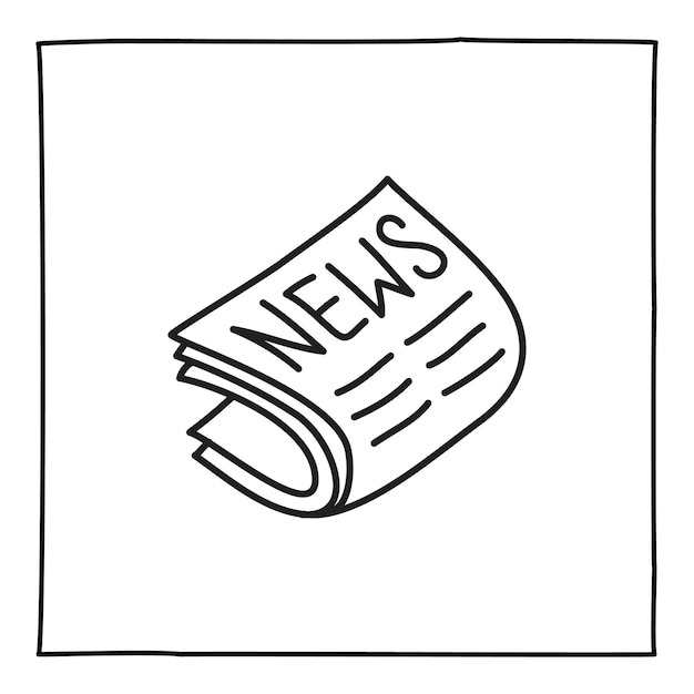 Doodle ícone de jornal ou logotipo, desenhado à mão com uma linha preta fina.