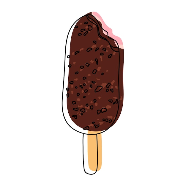 Vetor doodle ilustração colorida de sorvete de morango com chocolate isolado em fundo branco ilustração em vetor de desenho animado