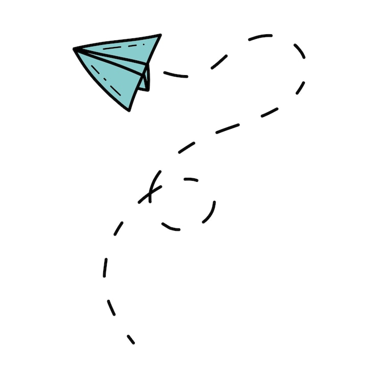 Vetor doodle ilustração isolada em vetor de avião de papel voador