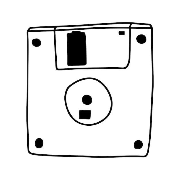 Doodle ilustração vetorial de disquete clipart de disquete desenhado à mão estilo dos anos 90