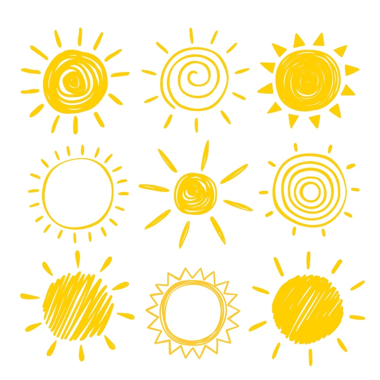 Vetor doodle ilustrações de desenho de sol desenhadas à mão
