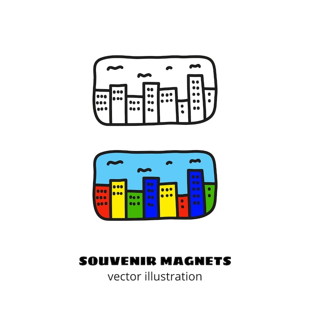 Vetor doodle ímã de lembrança com arranha-céus