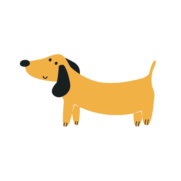 Vetor doodle isolado dachshund no fundo branco clip-art editável para design de produtos para bebês, brinquedos de publicidade de comida de cachorro e ilustração vetorial veterinária desenhada à mão