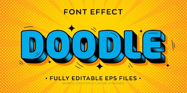 Doodle kawaii doce efeito de texto vetorial editável