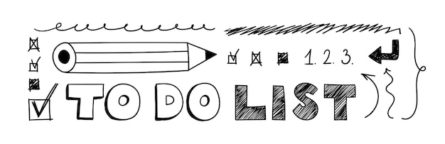 Doodle lista de tarefas com marcas de verificação, numeração entre parênteses