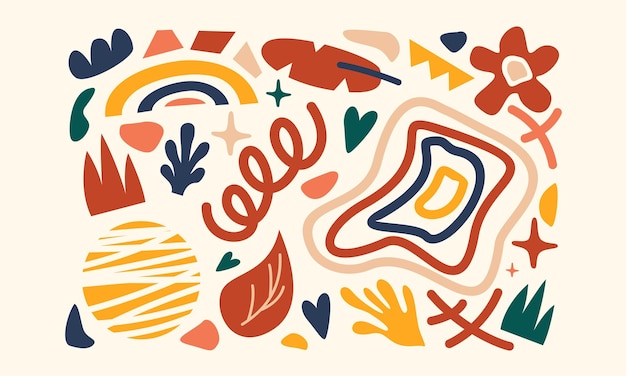 Doodle moderno na moda e ilustração vetorial de ícones abstratos da natureza