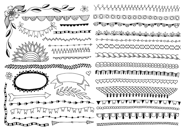 Doodle molduras bordas de divisores de linhas de borda