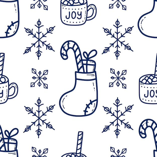 Doodle natal e ano novo sem costura padrão de vetor