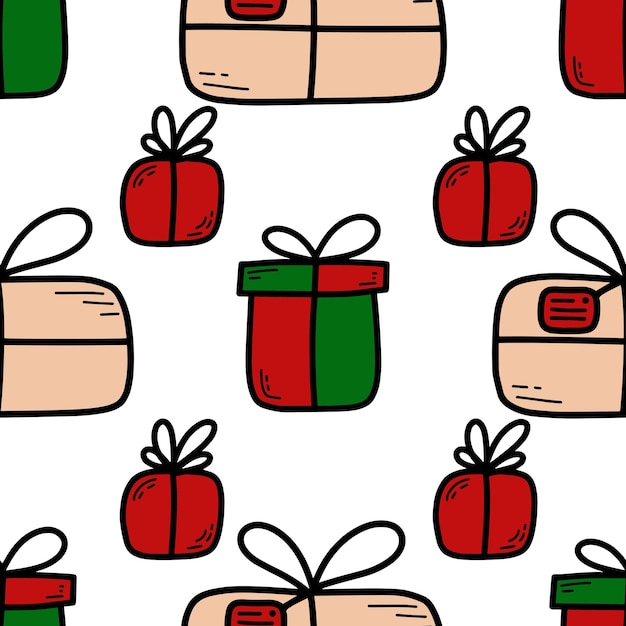 Vetor doodle natal e ano novo sem costura padrão de vetor