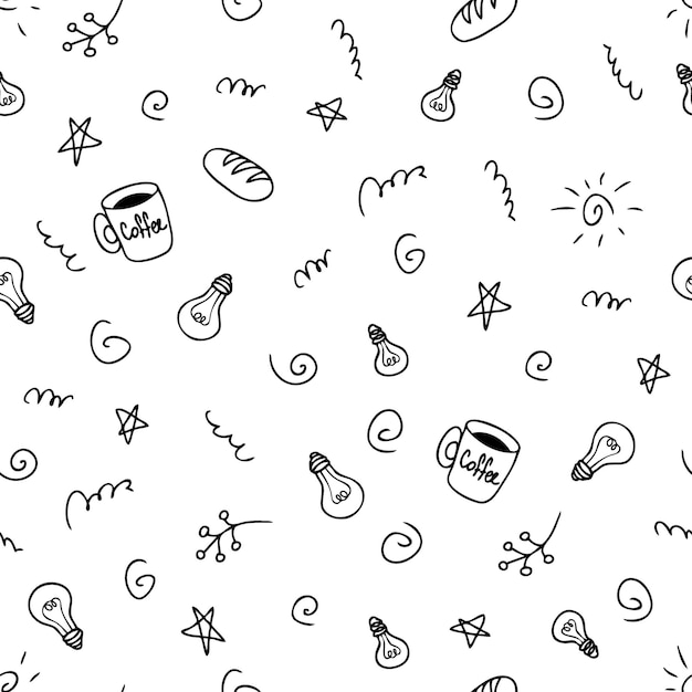 Doodle padrão perfeito de lâmpadas e estrelas ideia tema de verão perfeito para scrapbooking têxtil e estampas ilustração vetorial desenhada à mão para decoração e design