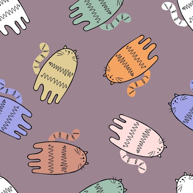 Doodle padrão sem costura com tigres multicoloridos perfeito para têxteis de camiseta e estampas ilustração vetorial desenhada à mão para decoração e design