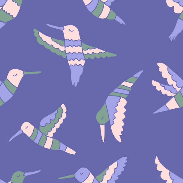 Vetor doodle padrão sem costura de beija-flores voadores perfeito para têxteis de camiseta e impressão ilustração vetorial desenhada à mão para decoração e design