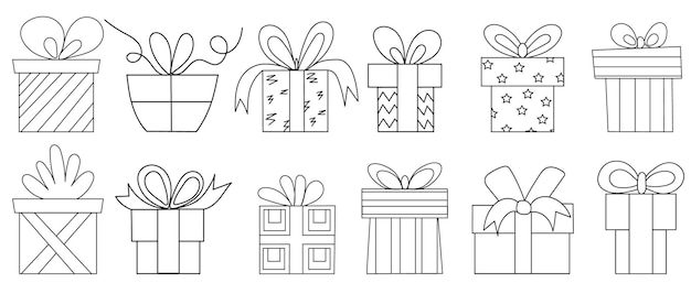 Doodle presentes conjunto esboço esboço vetor isolado