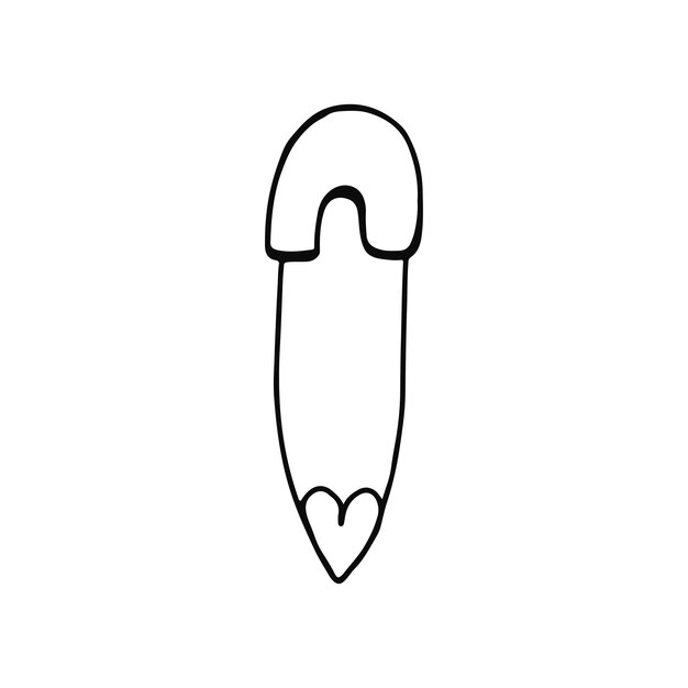 Vetor doodle preto e branco de um desenho de alfinete de segurança em forma de coração