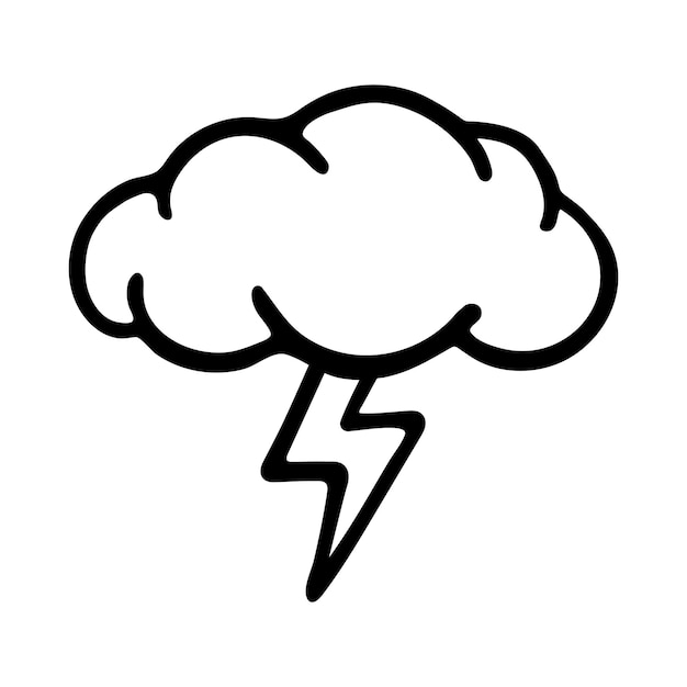 Doodle relâmpago com ilustração vetorial de nuvem