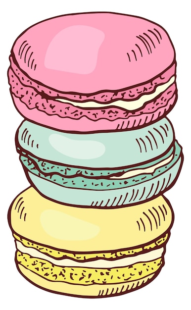 Doodle saboroso francês da pastelaria dos macarons coloridos da amêndoa