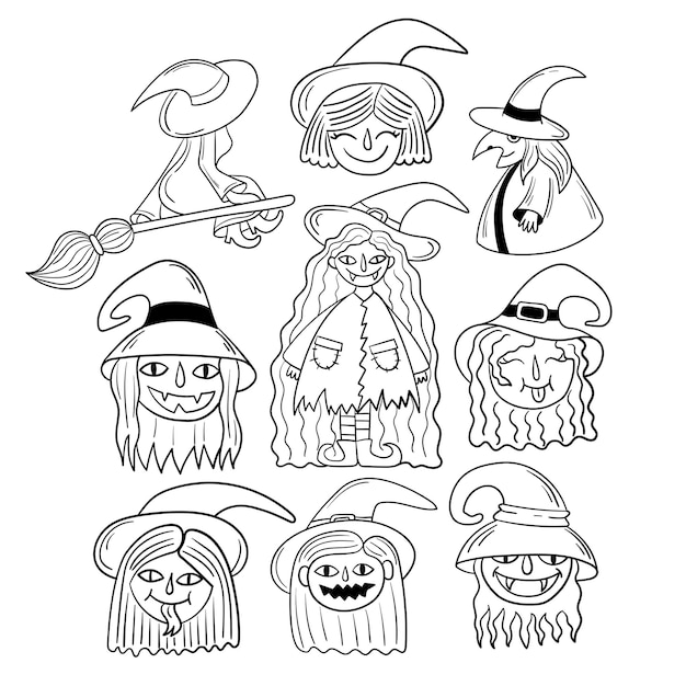 Doodle set adesivo bruxas engraçadas