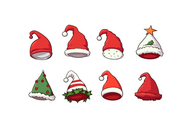 Vetor doodle set of red santa hats new year red hat vector ilustração design