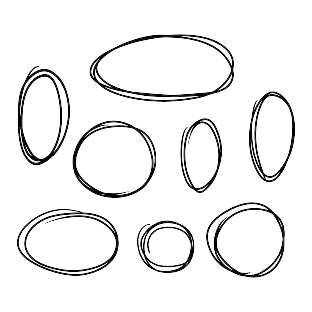 Vetor doodle style hand drawing conjunto de diferentes padrões de círculos e ovais.