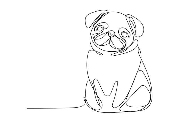 Vetor doodle uma linha desenhada pug cachorro retrato curva preta linha editável esfregões rosto esboço silhueta