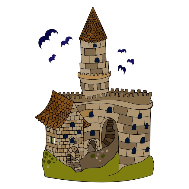 Doodle vector castelo medieval ilustração de Halloween