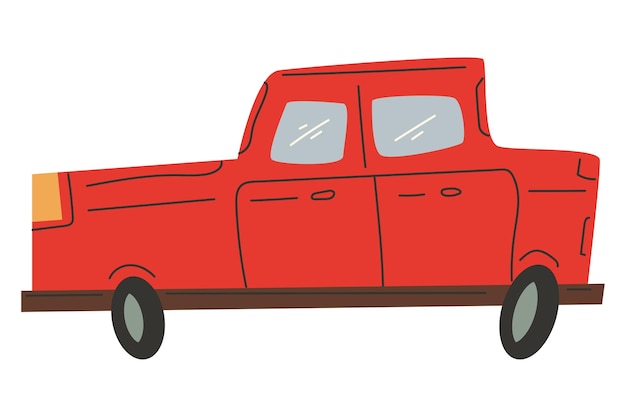 Doodle vermelho ilustração de desenho vetorial de carro infantil isolada em um fundo branco
