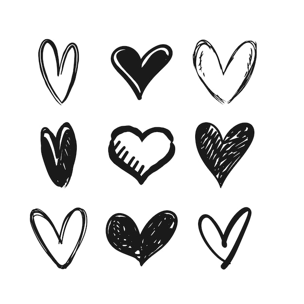 Vetor doodles de ícone de coração símbolo de amor desenhado à mão