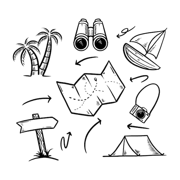 Doodles de viagem conjunto ilustração vetorial desenhada à mão