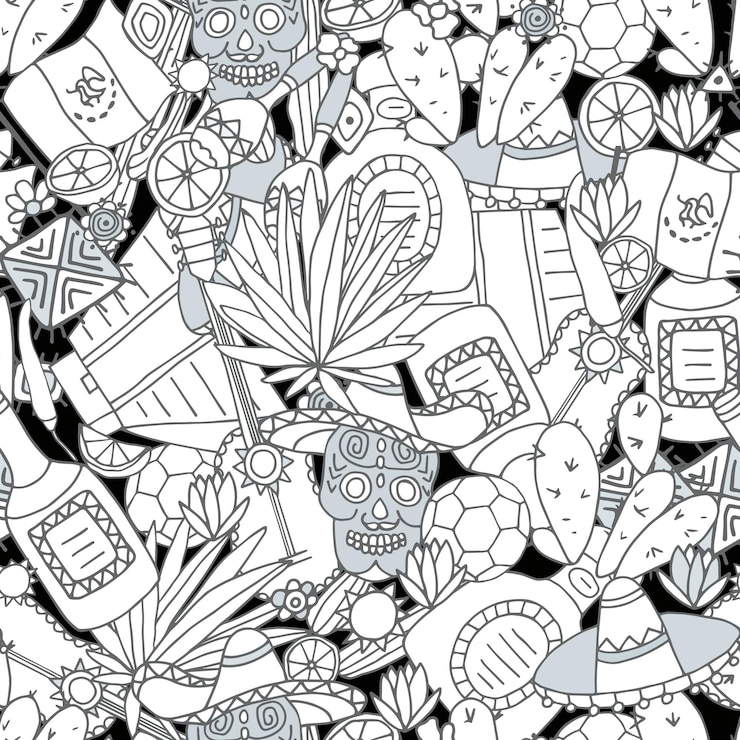 Vetor doodles sem costura padrão do méxico