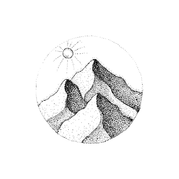 Dotwork dune sand. ilustração em vetor de design desenhado à mão.