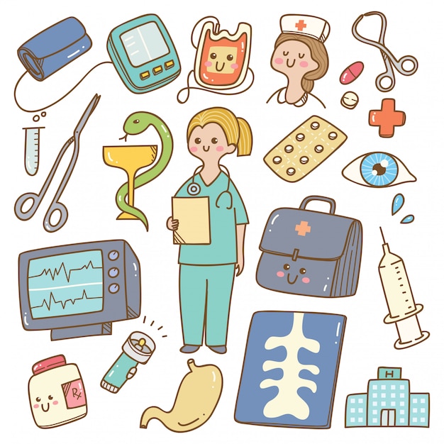 Doutor dos desenhos animados de kawaii com equipamento médico