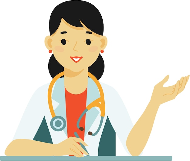 Doutor fêmea senta-se na mesa na clínica médica