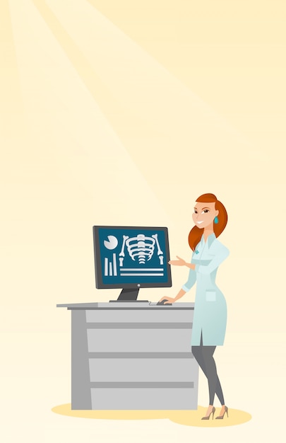 Doutor que examina uma ilustração do vetor da radiografia.