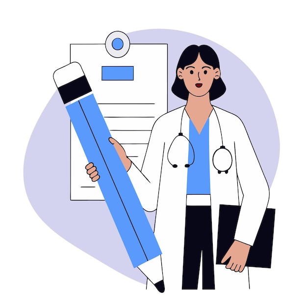 Doutor tem uma apresentação no hospital exame médico