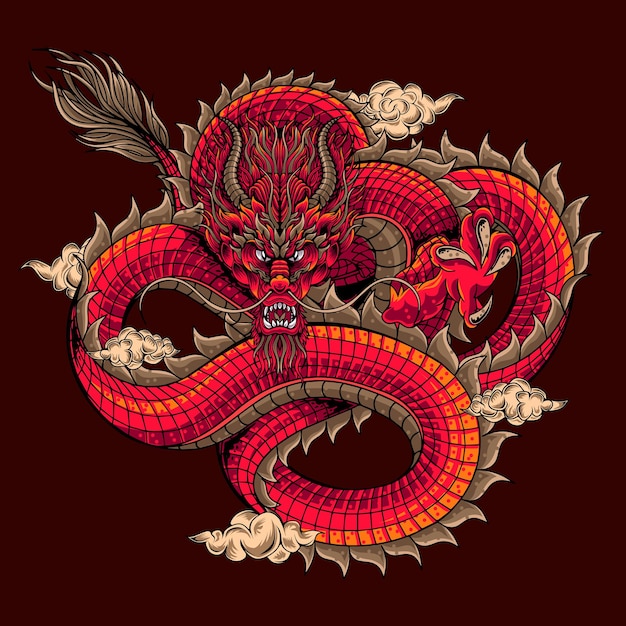 Dragão chinês com ilustração de nuvem