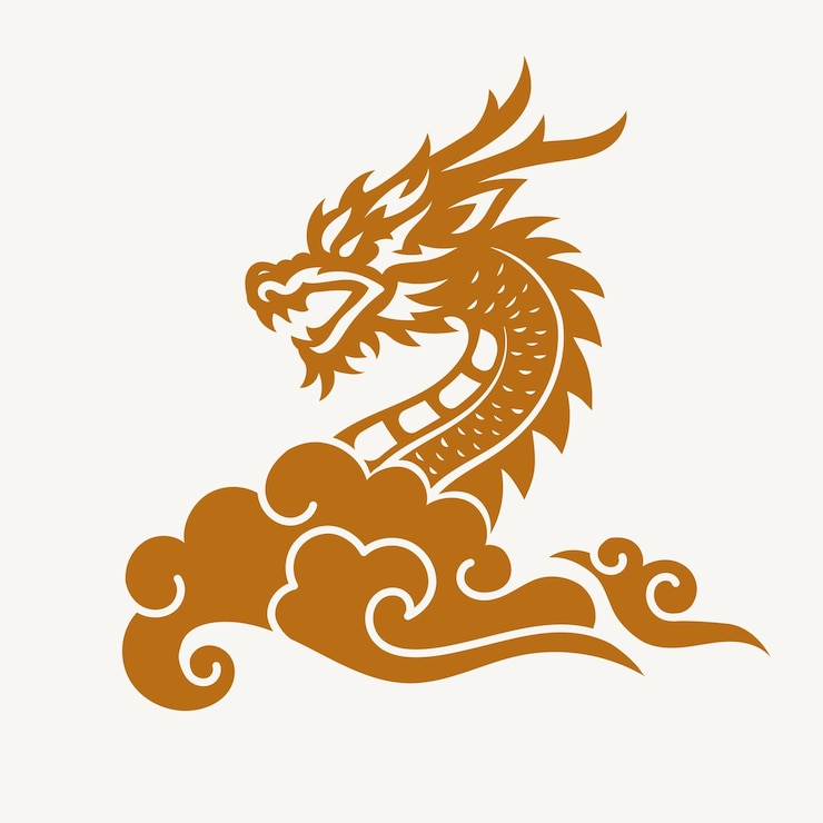 Vetor dragão chinês tradicional vermelho com estilo nuvem chinesa