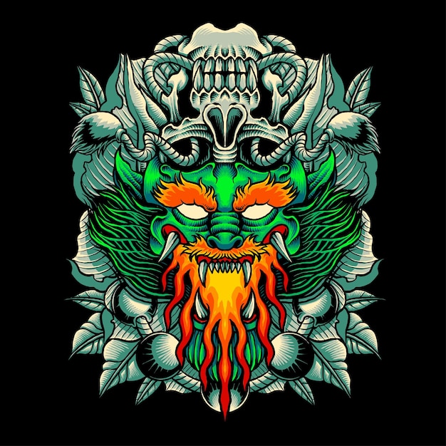 dragão verde e crânio