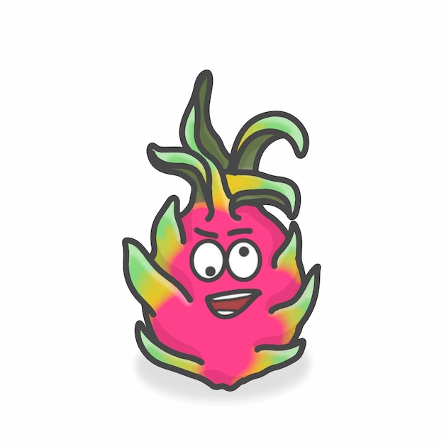 Vetor dragon fruit cute character flat cartoon vector design ilustração