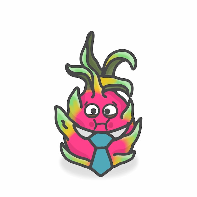 Vetor dragon fruit cute character flat cartoon vector design ilustração