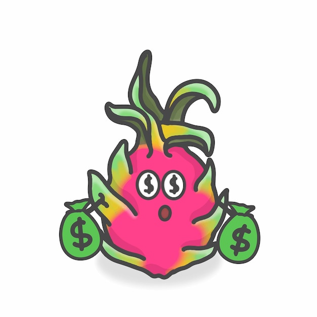 Dragon fruit cute character flat cartoon vector design ilustração