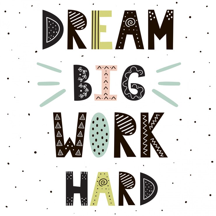 Vetor dream big work letras difíceis de mão desenhada