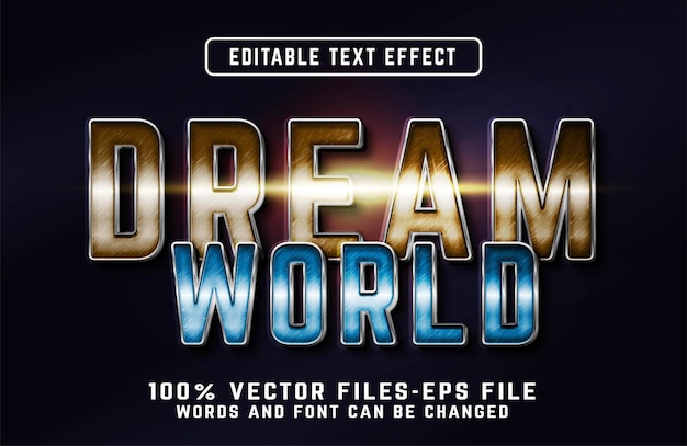 Dream world 3d vetores premium de efeito de texto realista