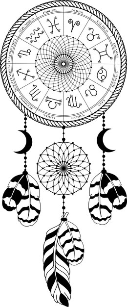 Vetor dreamcatcher boho estilo ritual mágico sonhos ilustração vetorial