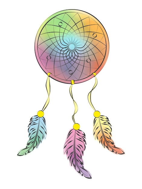 Dreamcatcher multicolorido em um fundo branco. ilustração vetorial. isolado no branco. estilo de desenho animado.