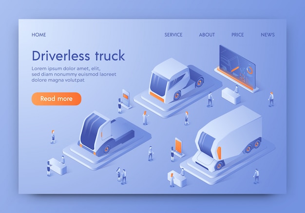 Vetor driverless truck banner unmanned auto, carros do futuro