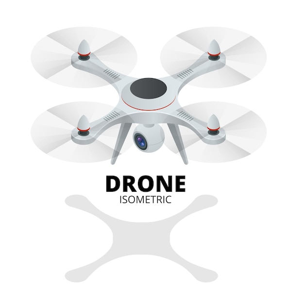 Drone isométrico Drone quadrocopter com o ícone da câmera de ação