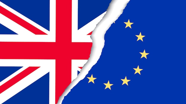 Duas bandeiras rasgadas - ue e reino unido. conceito brexit. vetor.
