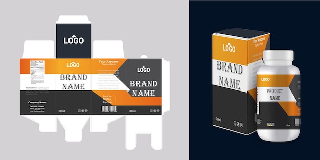 duas caixas de nome de marca nome de marca e uma caixa de nome de empresa